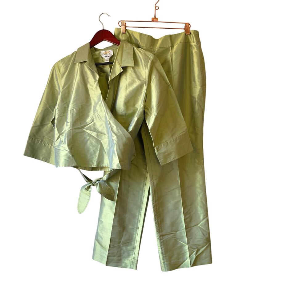 Talbots‎ vintage 100% silk set lime green with wrap top size 12
